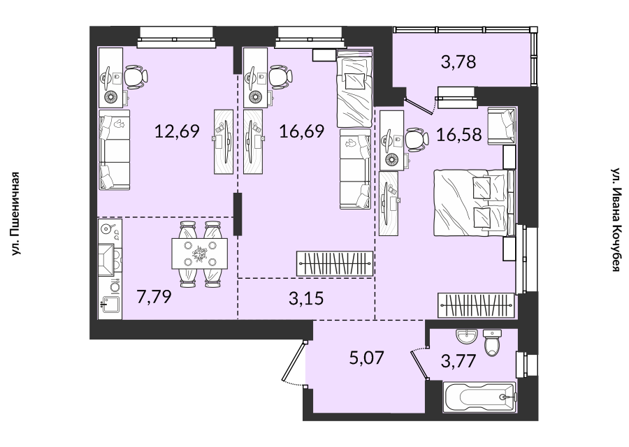 Продаётся 3-комнатная квартира, 69.52 м²