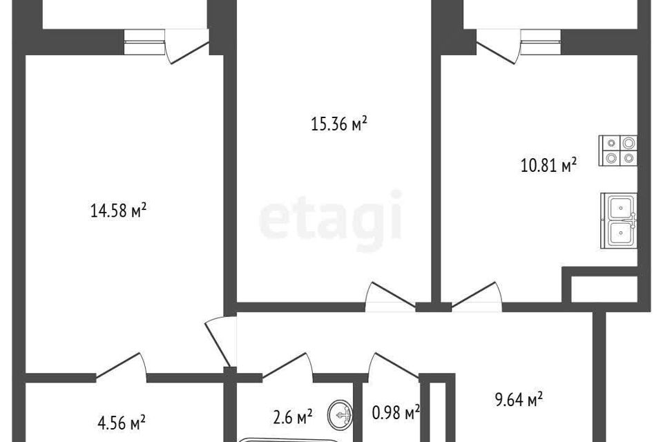 Продаётся 2-комнатная квартира, 61.1 м²