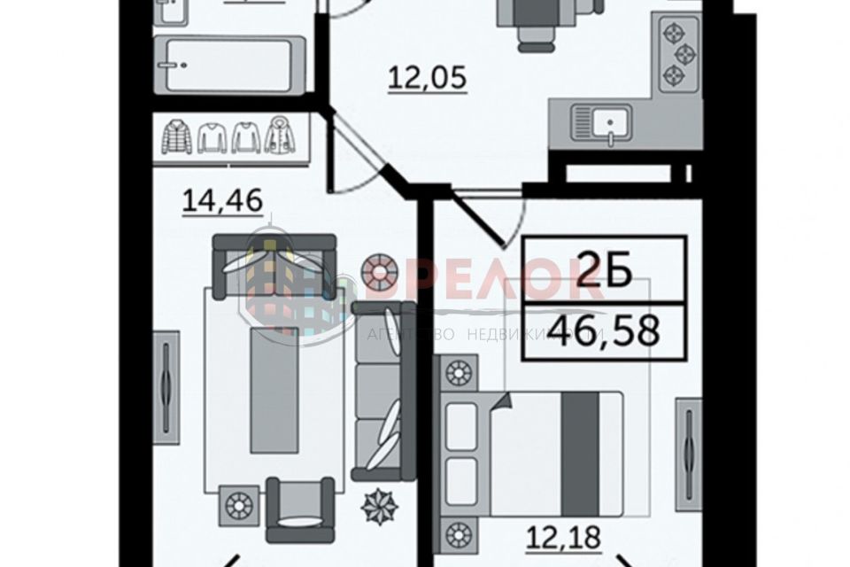 Продаётся 2-комнатная квартира, 47 м²