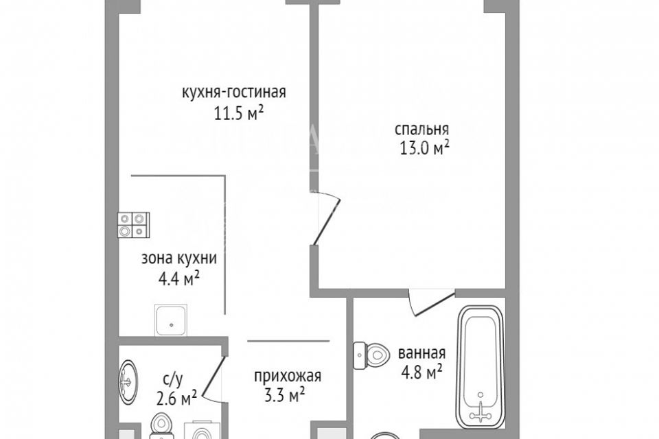 Продаётся 2-комнатная квартира, 39.6 м²