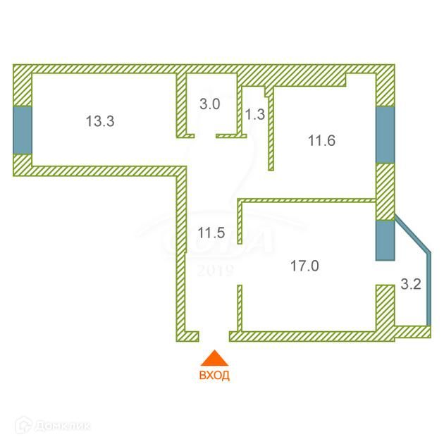 Продаётся 2-комнатная квартира, 57.6 м²