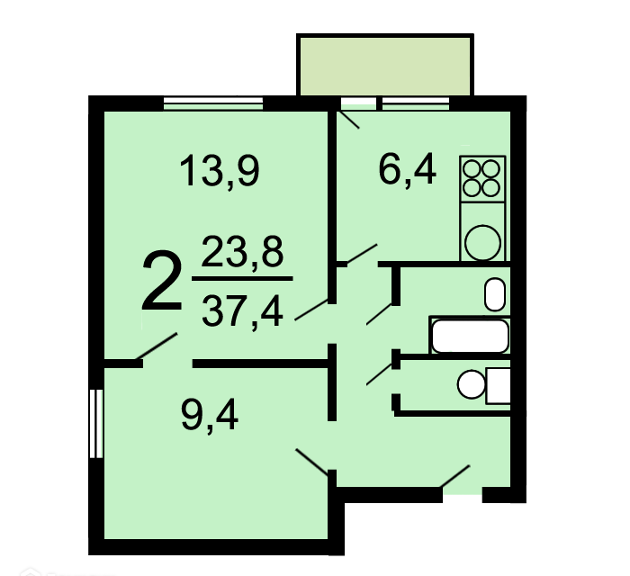 Продаётся 1-комнатная квартира, 35.5 м²