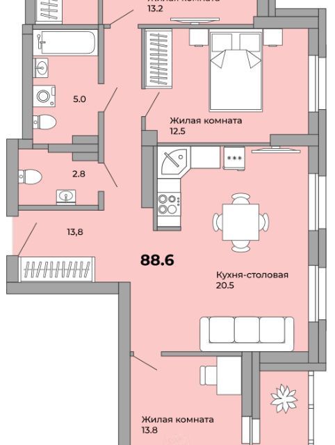 Продаётся 3-комнатная квартира, 88.2 м²