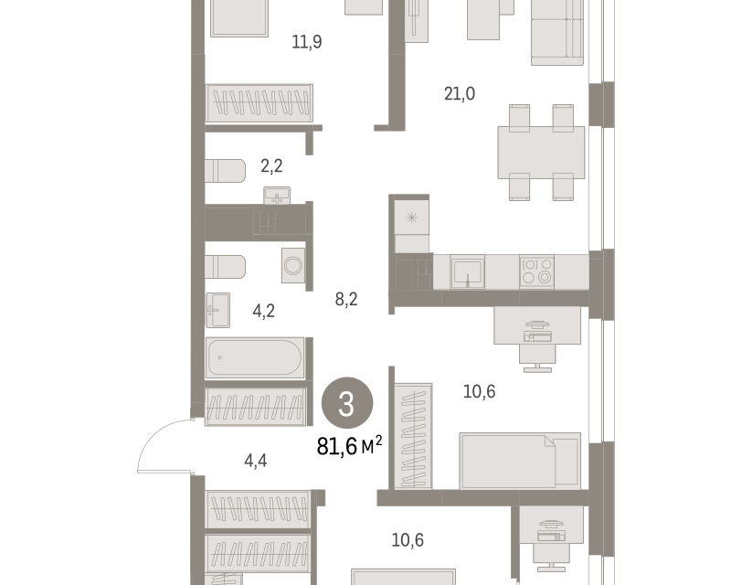 Продаётся 3-комнатная квартира, 81.61 м²