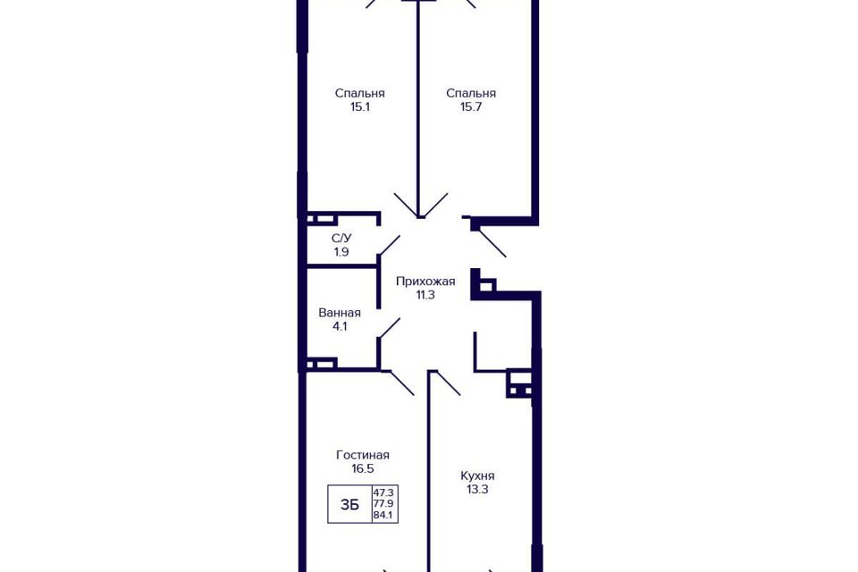 Продаётся 3-комнатная квартира, 77.4 м²