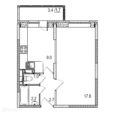 Продаётся 1-комнатная квартира, 36 м²