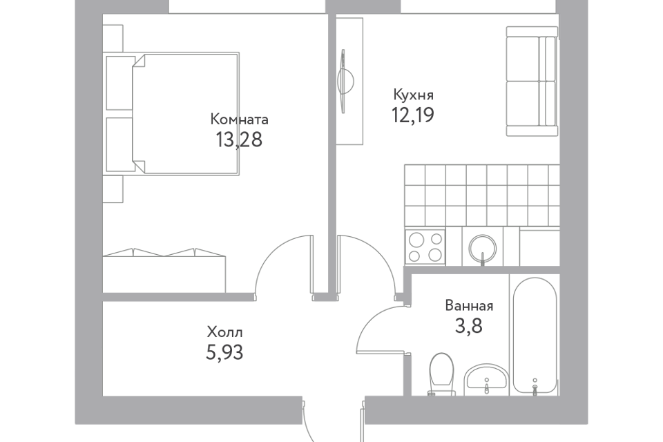 Продаётся 1-комнатная квартира, 35.1 м²