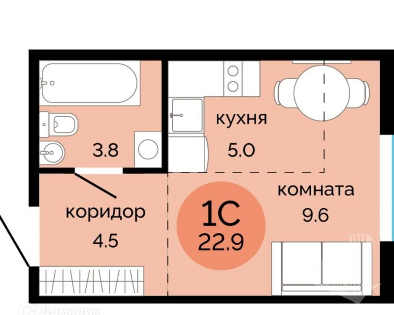 Продаётся студия, 22.9 м²