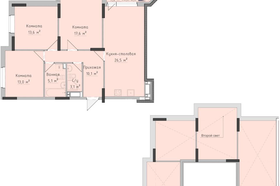 Продаётся 3-комнатная квартира, 90.9 м²