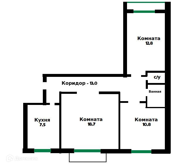 Продаётся 3-комнатная квартира, 69 м²