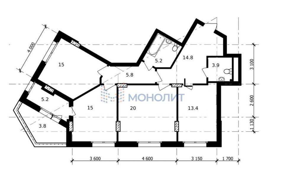 Продаётся 3-комнатная квартира, 102.1 м²