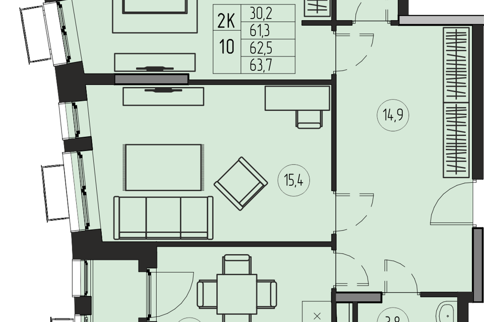 Продаётся 2-комнатная квартира, 62.5 м²