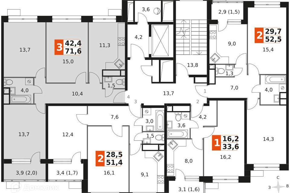 Продаётся 3-комнатная квартира, 71.5 м²