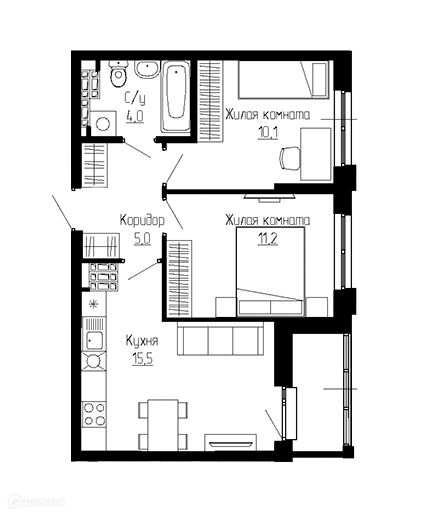 Продаётся 2-комнатная квартира, 47 м²