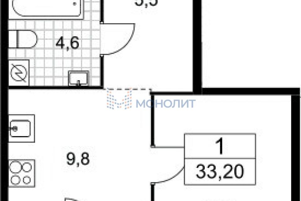 Продаётся 1-комнатная квартира, 33.2 м²