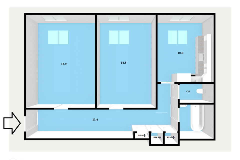 Продаётся 2-комнатная квартира, 60.6 м²