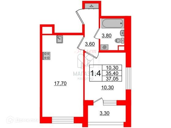 Продаётся 1-комнатная квартира, 35.4 м²
