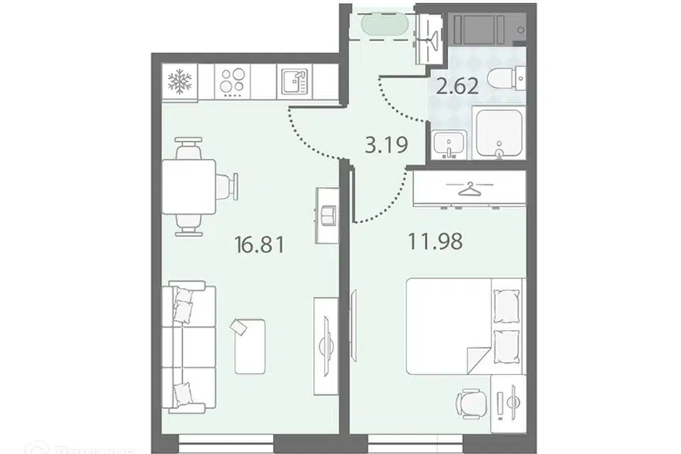 Продаётся 1-комнатная квартира, 34.5 м²