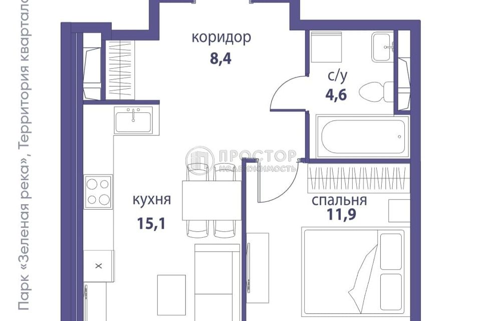 Продаётся 1-комнатная квартира, 40.9 м²
