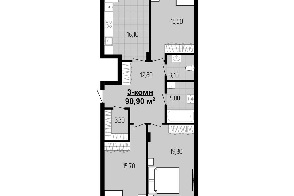 Продаётся 3-комнатная квартира, 90.2 м²