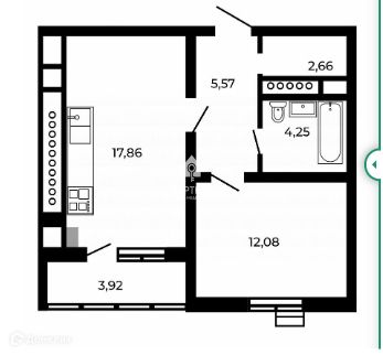 Продаётся 1-комнатная квартира, 42.6 м²