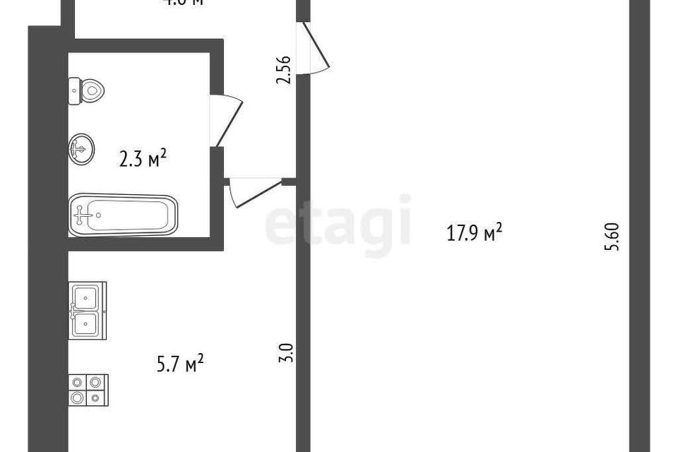 Продаётся 1-комнатная квартира, 29.6 м²