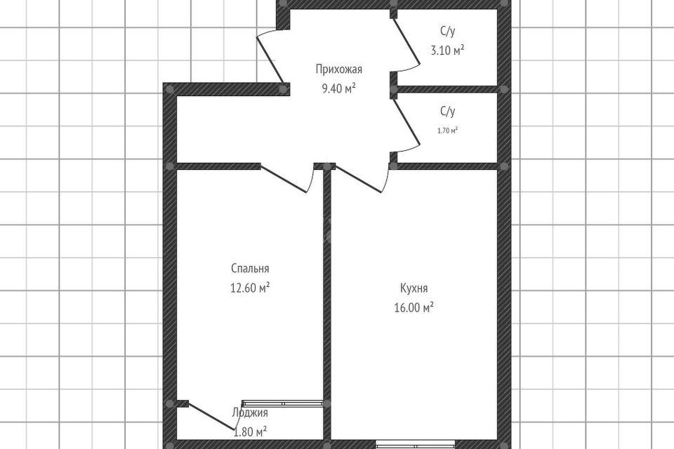 Продаётся 1-комнатная квартира, 42.7 м²