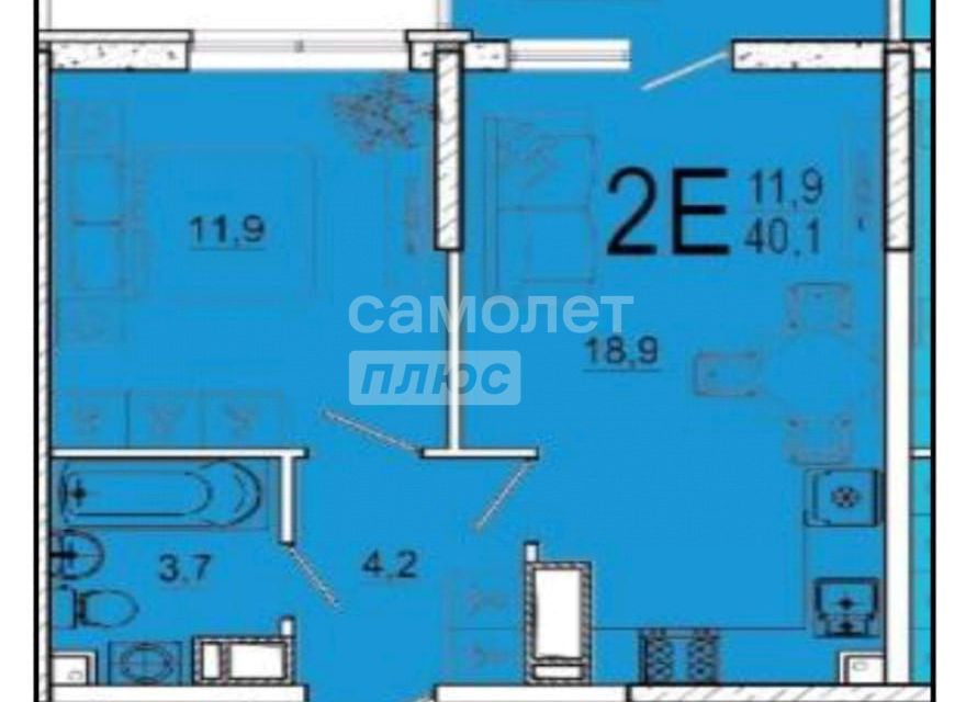 Продаётся 1-комнатная квартира, 40.1 м²