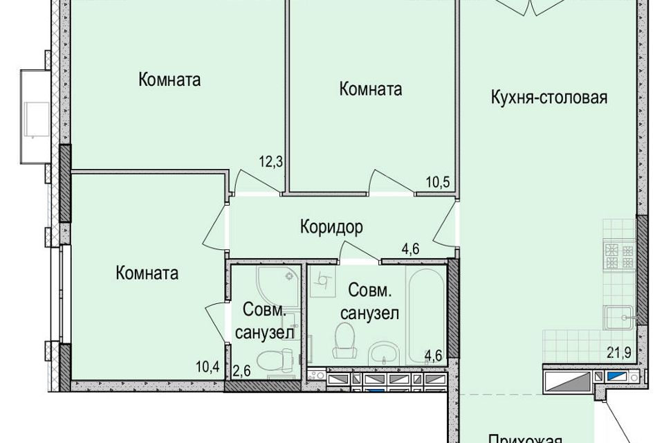 Продаётся 3-комнатная квартира, 72.7 м²