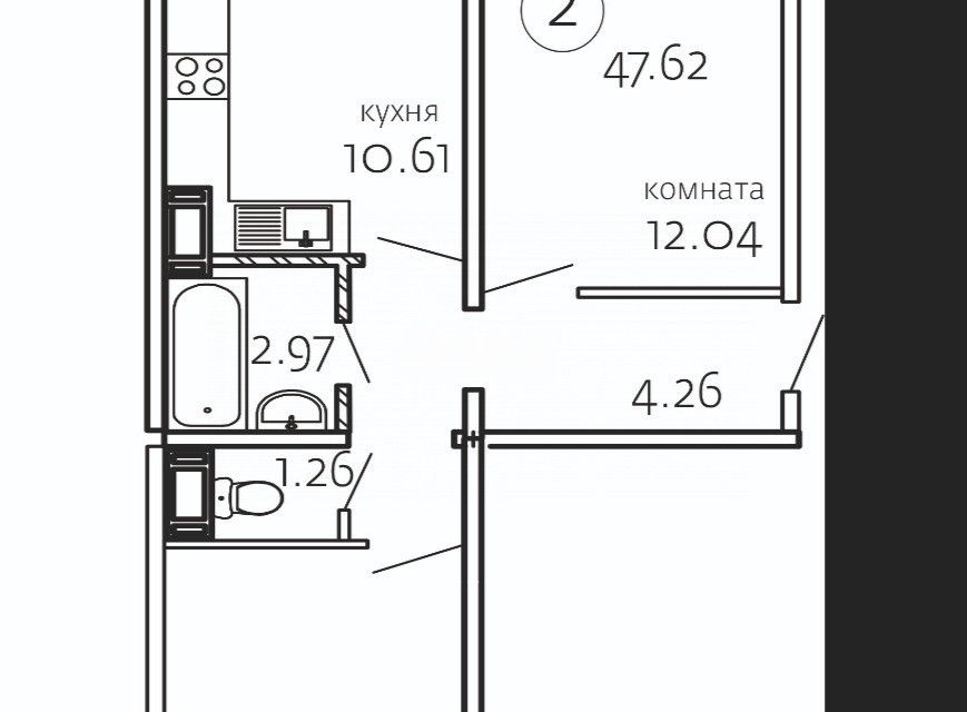 Продаётся 2-комнатная квартира, 47.62 м²