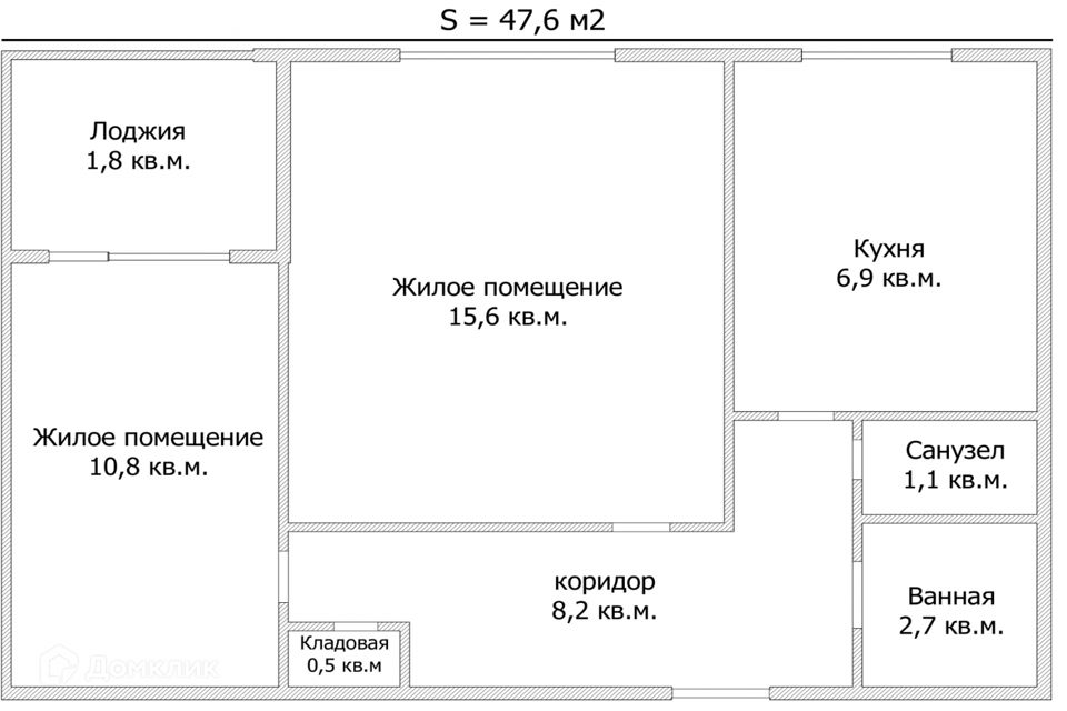 Продаётся 2-комнатная квартира, 47.6 м²