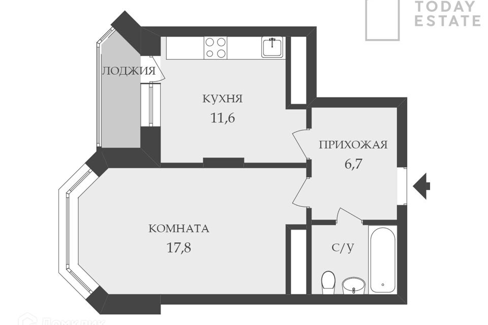 Продаётся 1-комнатная квартира, 40 м²