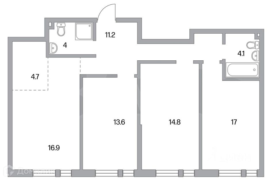 Продаётся 4-комнатная квартира, 86 м²