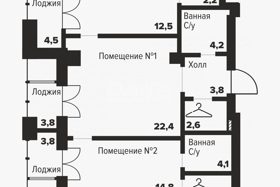Продаётся 2-комнатная квартира, 74.3 м²