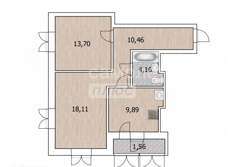 Продаётся 2-комнатная квартира, 57.8 м²