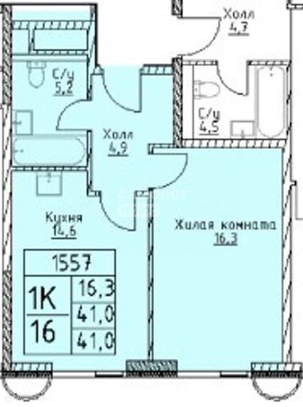 Продаётся 1-комнатная квартира, 41 м²