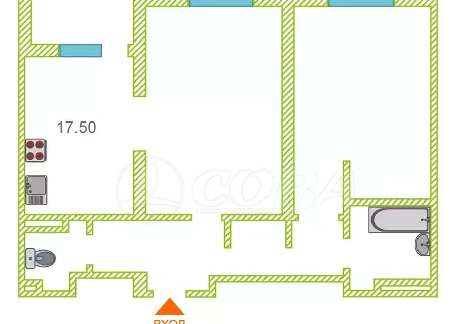 Продаётся 2-комнатная квартира, 86 м²