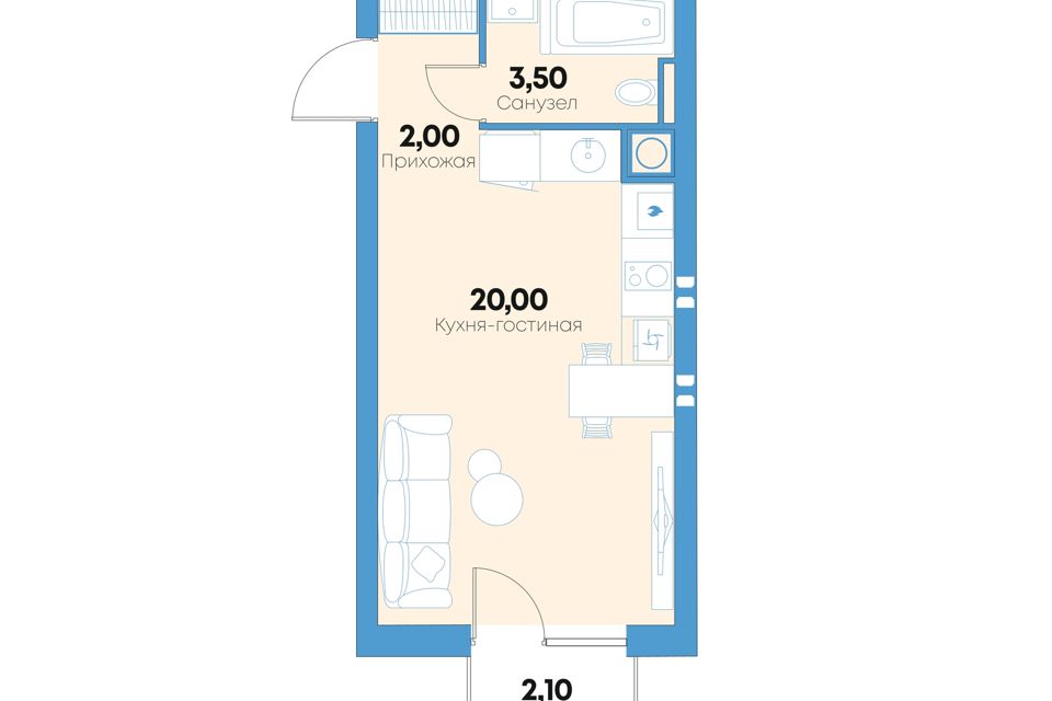 Продаётся студия, 27.5 м²