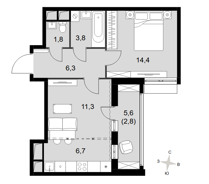 Продаётся 2-комнатная квартира, 47.1 м²