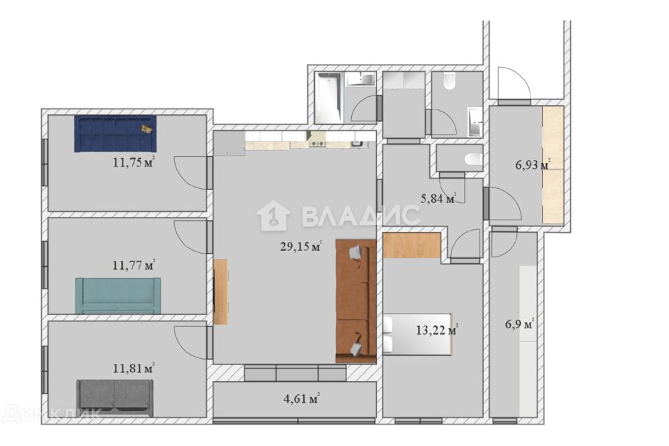 Продаётся 4-комнатная квартира, 105.6 м²