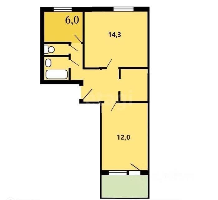 Продаётся 2-комнатная квартира, 45.2 м²