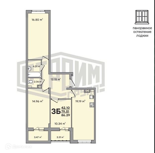 Продаётся 3-комнатная квартира, 86.76 м²