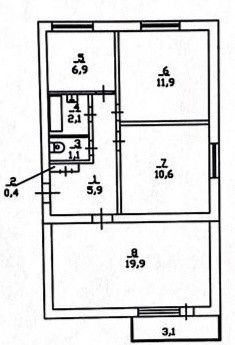 Продаётся 3-комнатная квартира, 59 м²