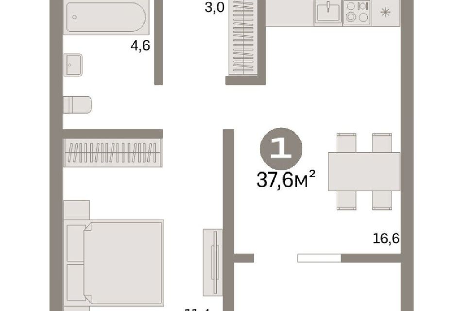 Продаётся 1-комнатная квартира, 35.6 м²