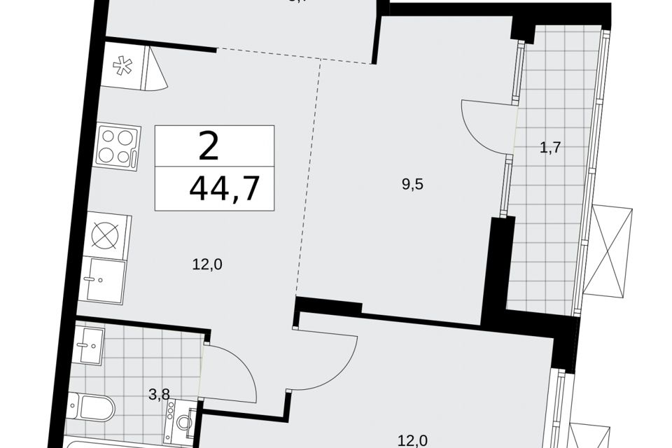 Продаётся студия, 44.7 м²