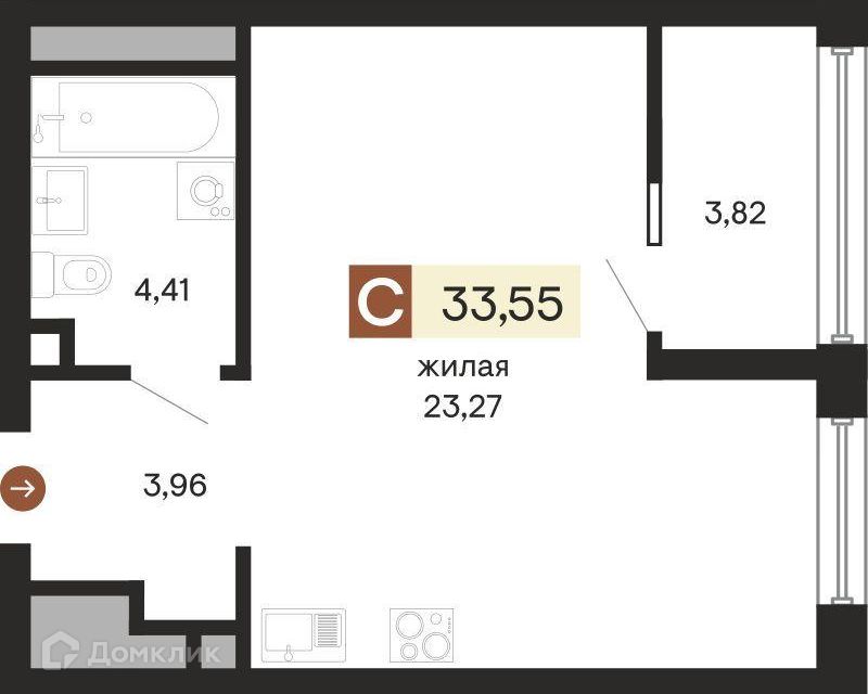 Продаётся студия, 33.6 м²