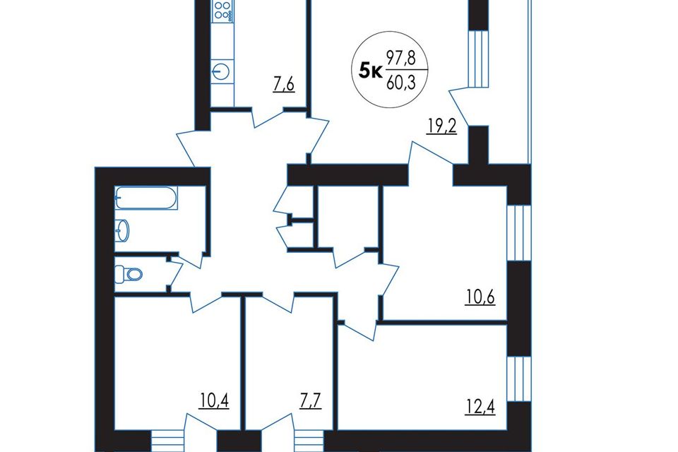 Продаётся 5-комнатная квартира, 97.8 м²