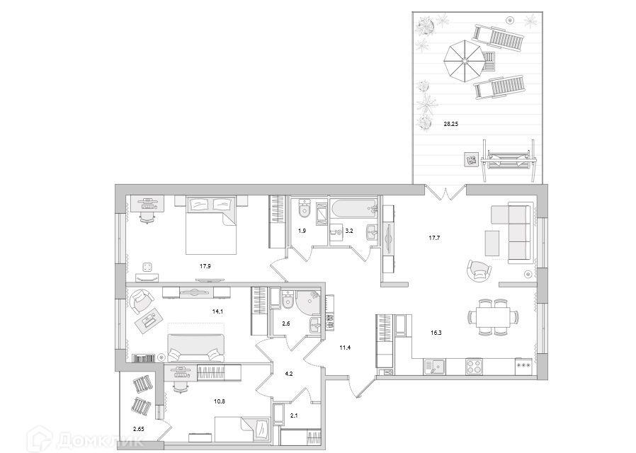 Продаётся 3-комнатная квартира, 103 м²