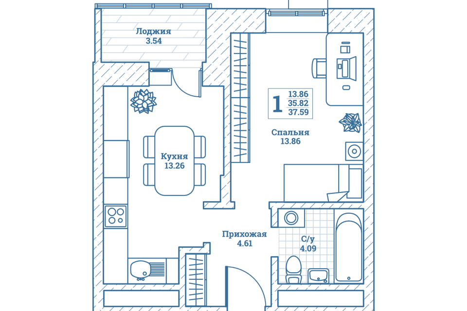 Продаётся 1-комнатная квартира, 37.5 м²