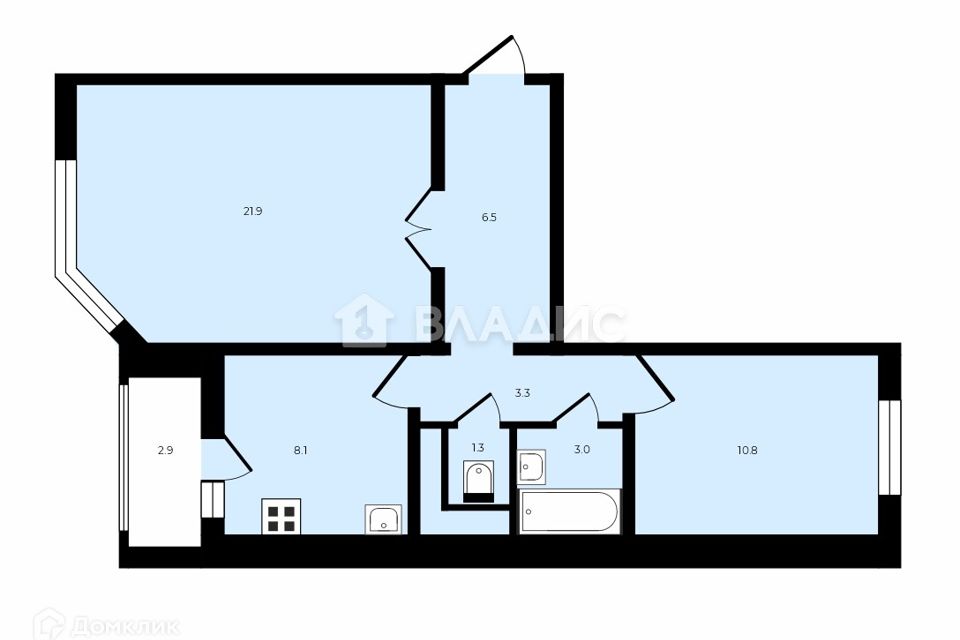 Продаётся 2-комнатная квартира, 54.9 м²